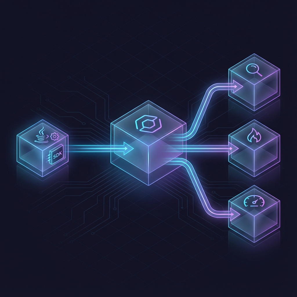 OpenTelemetry Architecture - Java SDK to Collector to Backends